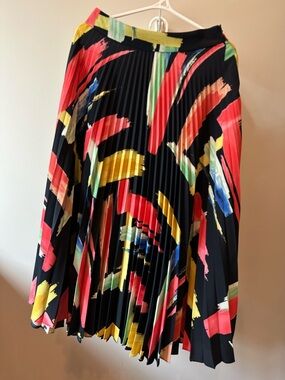 Milly Black Pleated Skirt with Multicolor Brushstroke Print